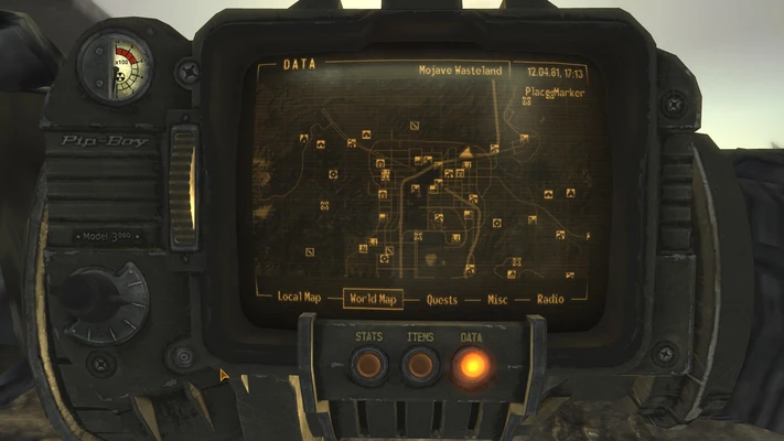 A look at the Pip-Boy and the New Vagus world map.